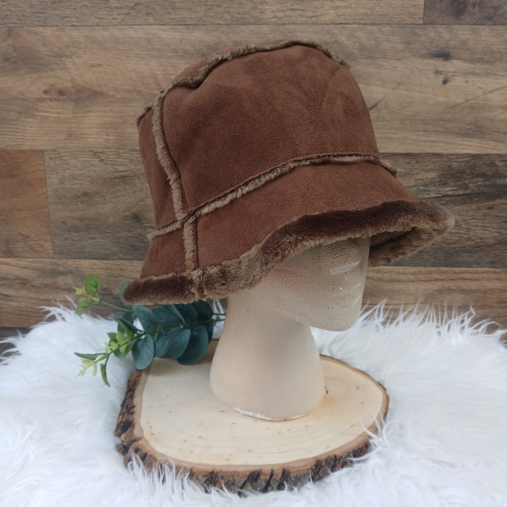 Brown Faux Fur Lined Bucket Hat